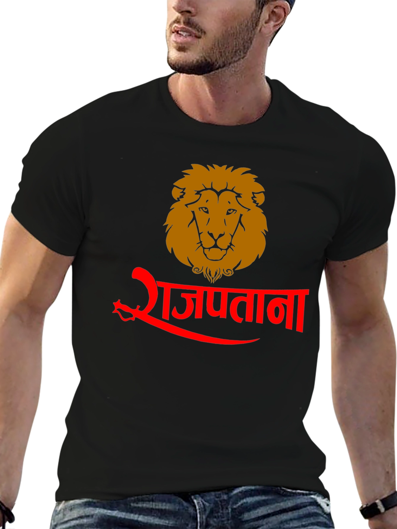 Rajputana Lion Graphic Tee - Black Cotton Blend