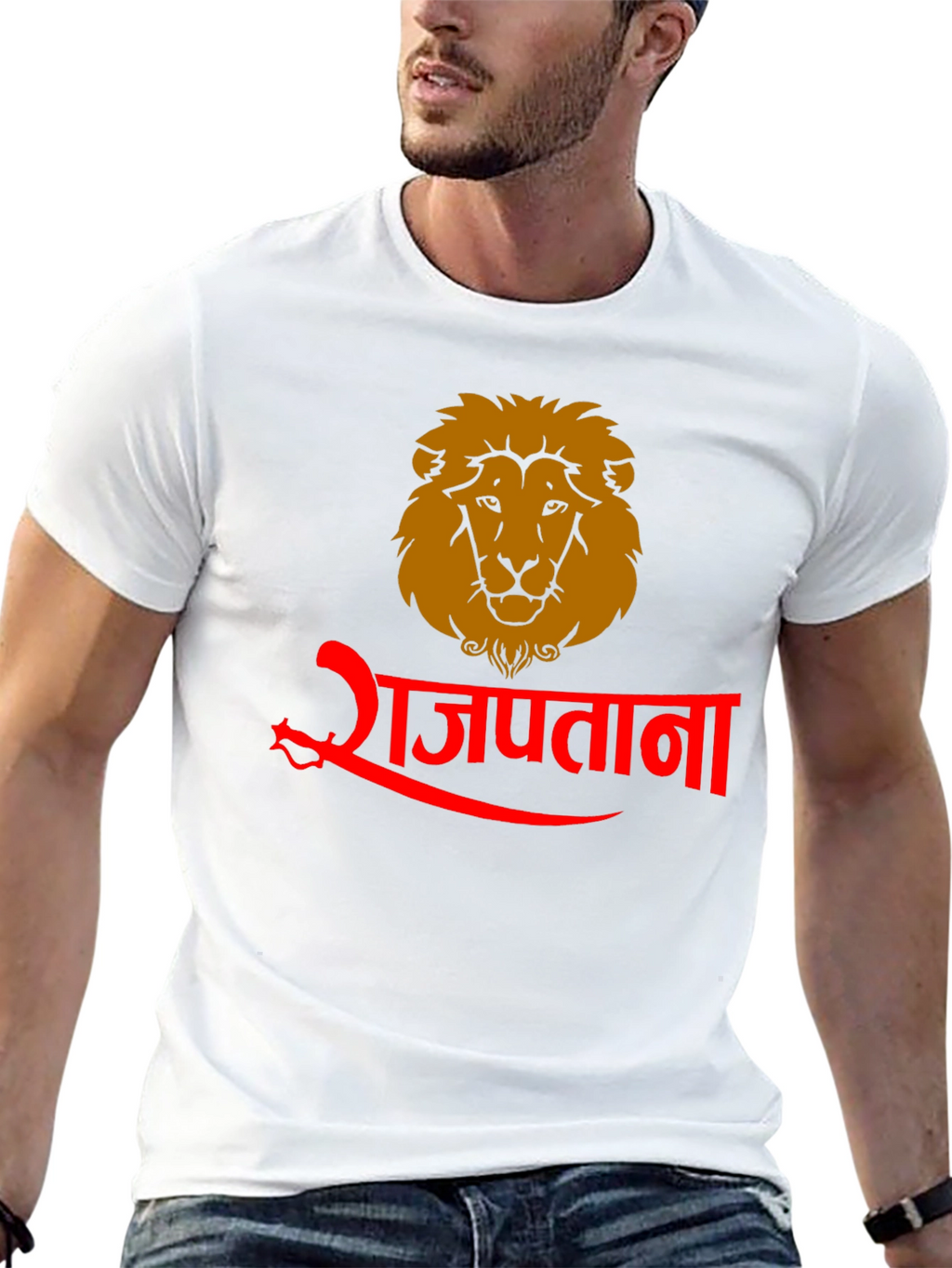 Rajputana Lion Graphic Tee - Black Cotton Blend