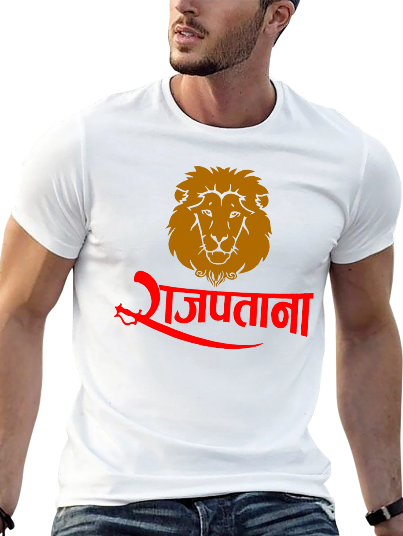 Rajputana Lion Graphic Tee - Black Cotton Blend