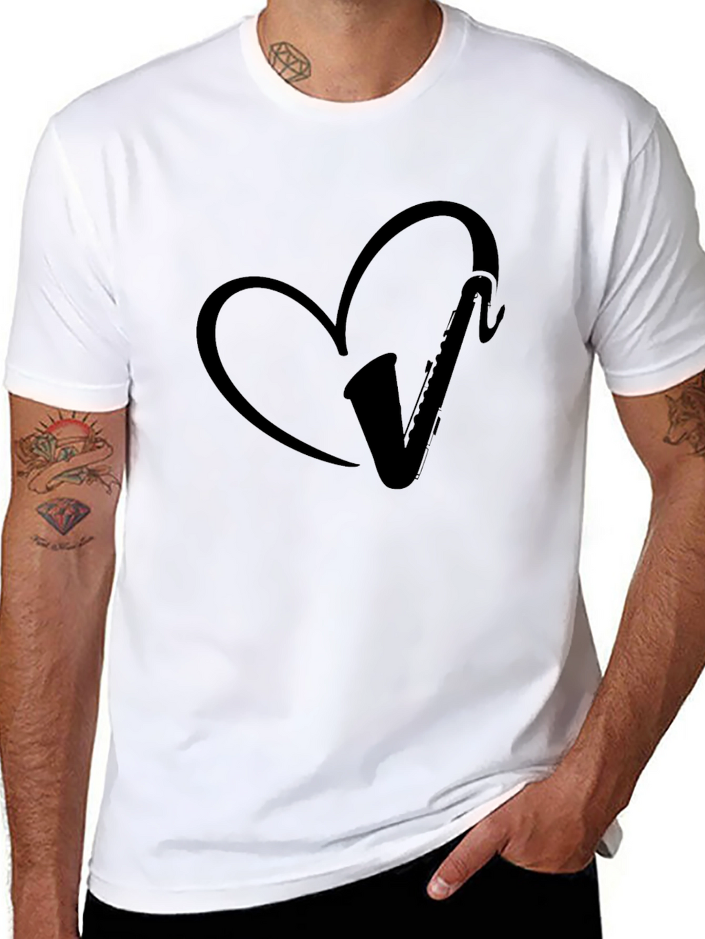 Saxophone Heart Black Graphic Tee