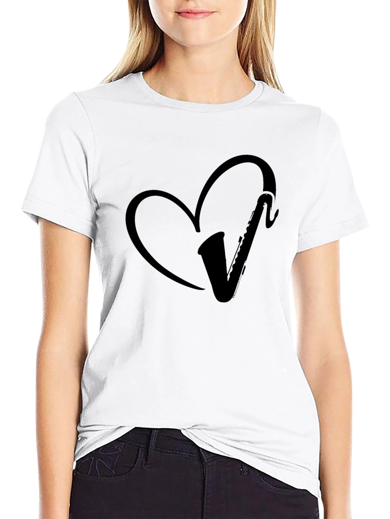 Saxophone Heart Black Graphic Tee
