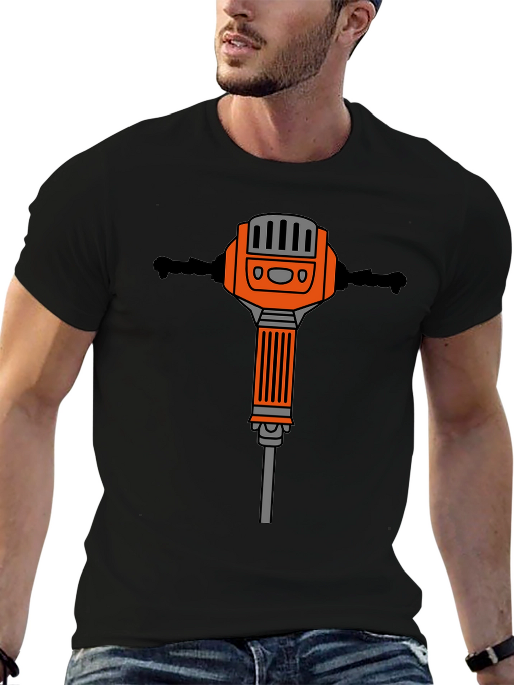 Black T-Shirt with Jackhammer Graphic