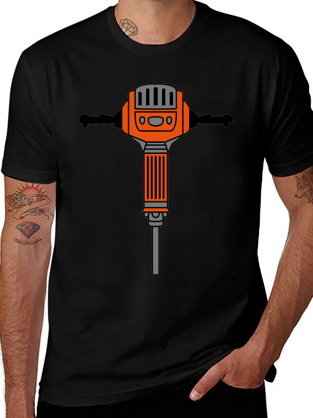 Black T-Shirt with Jackhammer Graphic