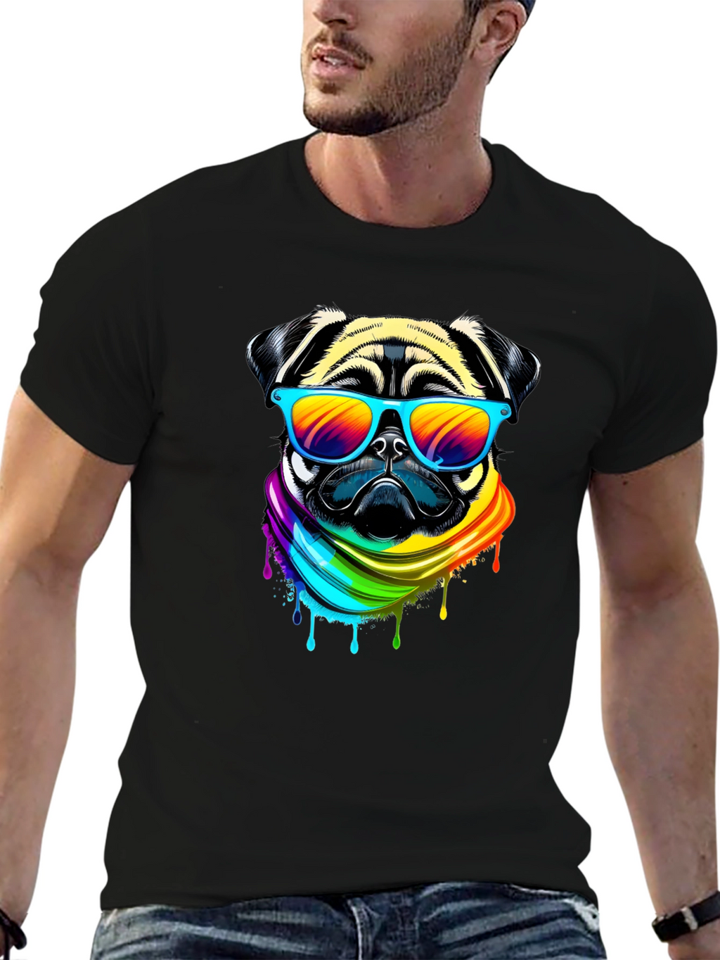 Pug Rainbow T-Shirt - Cool Dog Tee