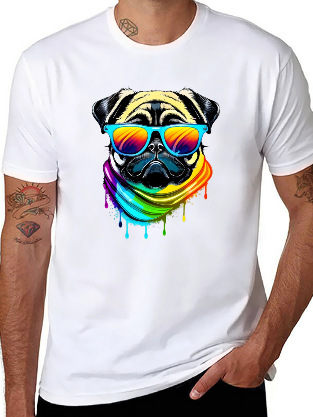 Pug Rainbow T-Shirt - Cool Dog Tee