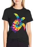 Tie-Dye Turtle Graphic Tee - Black