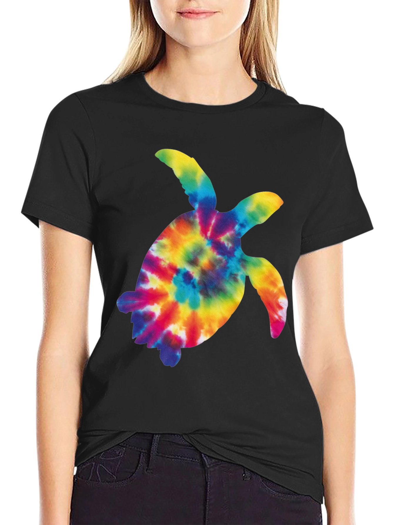 Tie-Dye Turtle Graphic Tee - Black