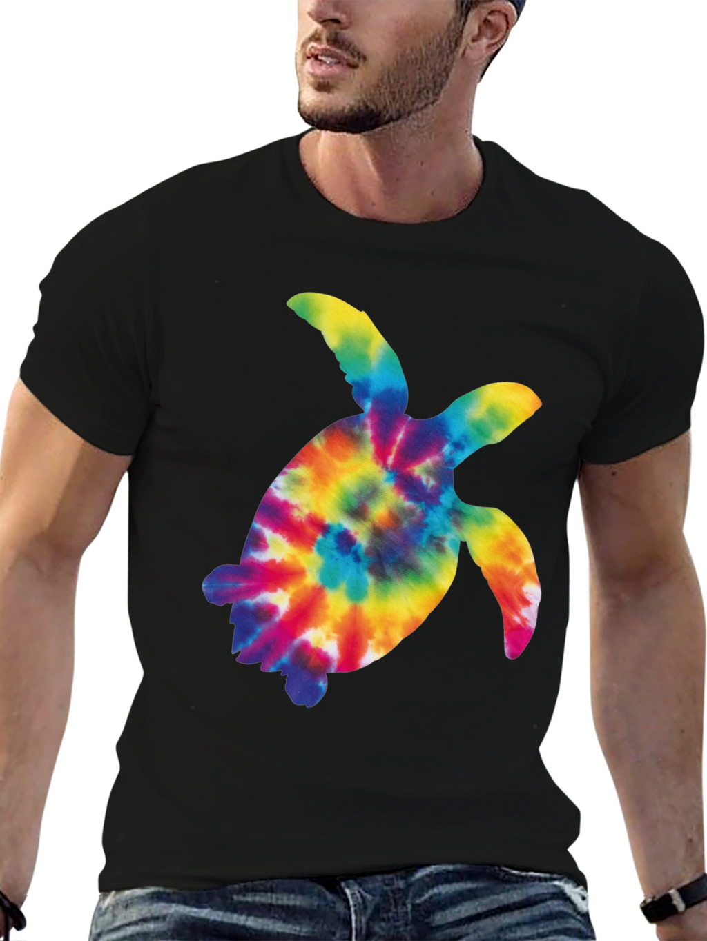 Tie-Dye Turtle Graphic Tee - Black