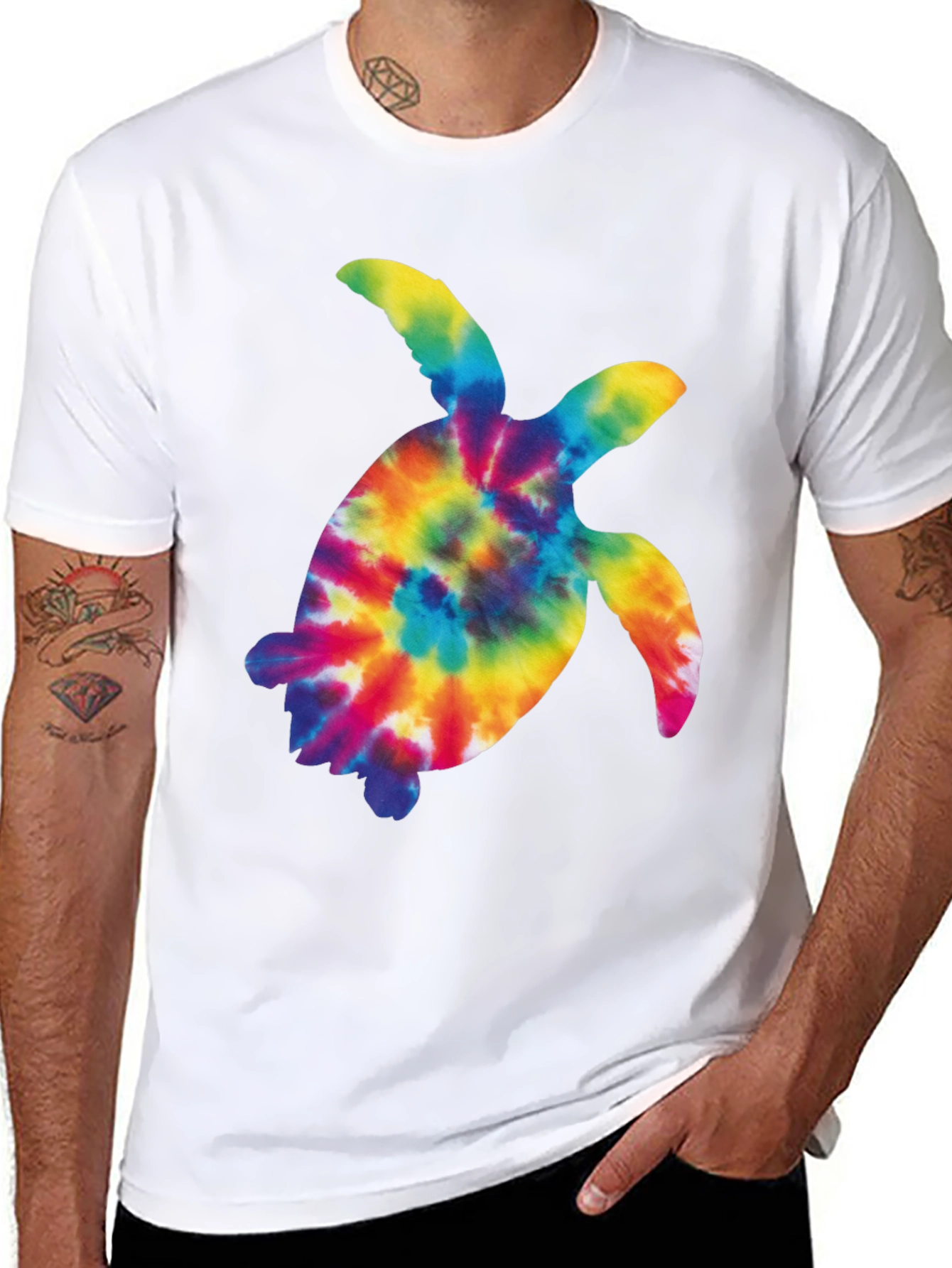 Tie-Dye Turtle Graphic Tee - Black