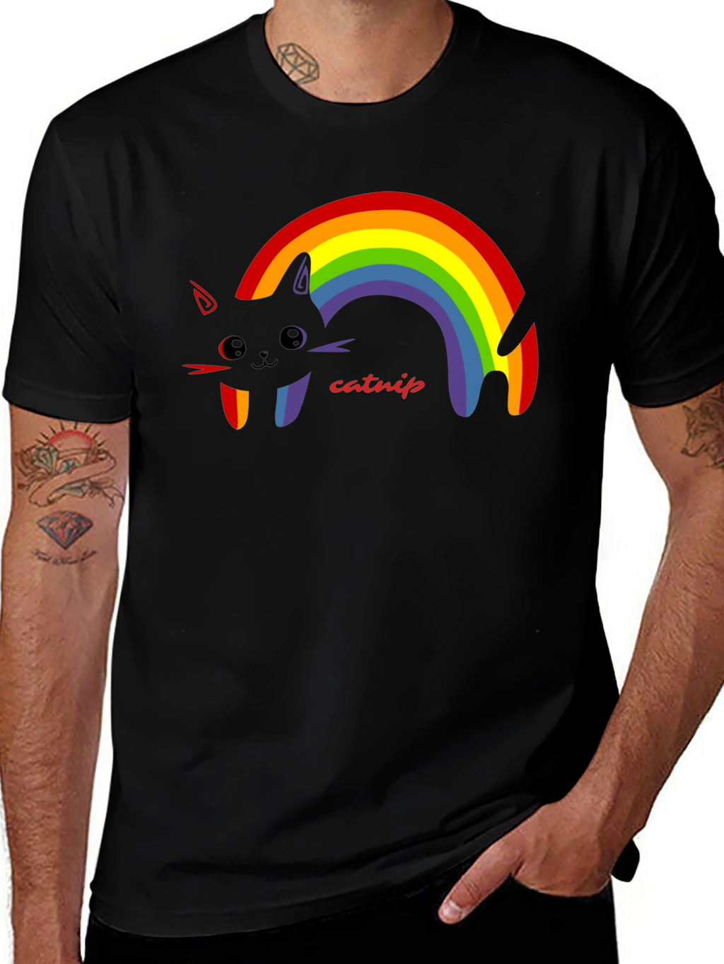 Rainbow Catnip T-Shirt - Black Cotton Tee