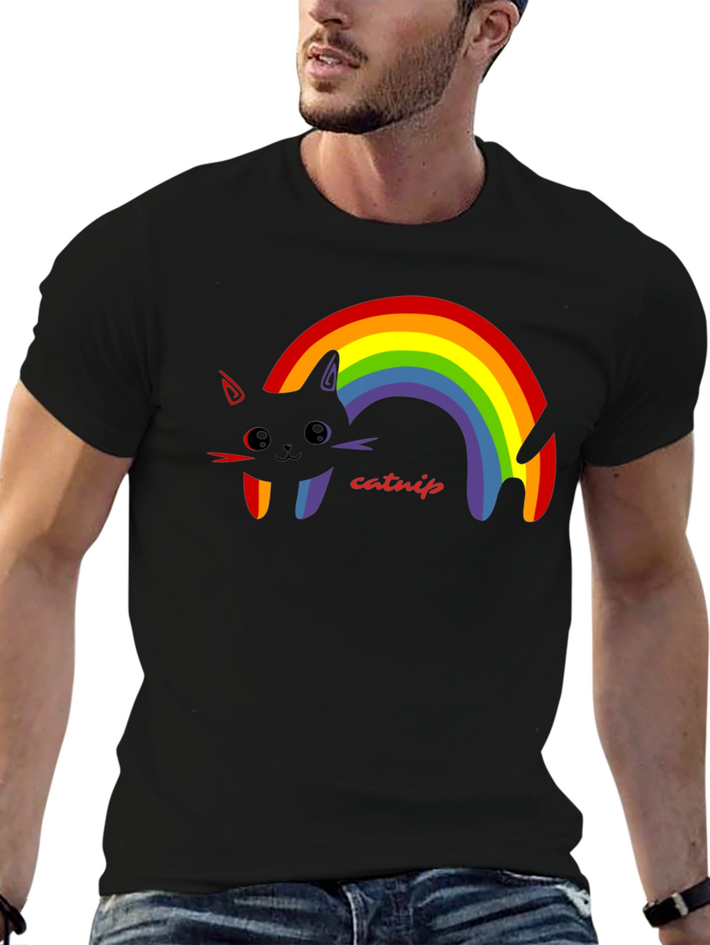 Rainbow Catnip T-Shirt - Black Cotton Tee