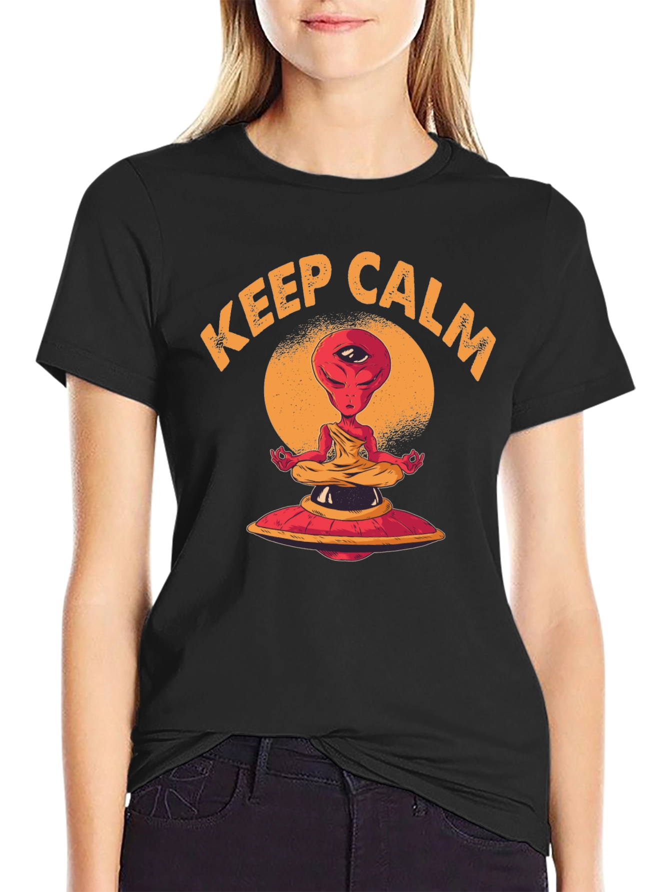 Keep Calm Meditating Alien UFO T-Shirt