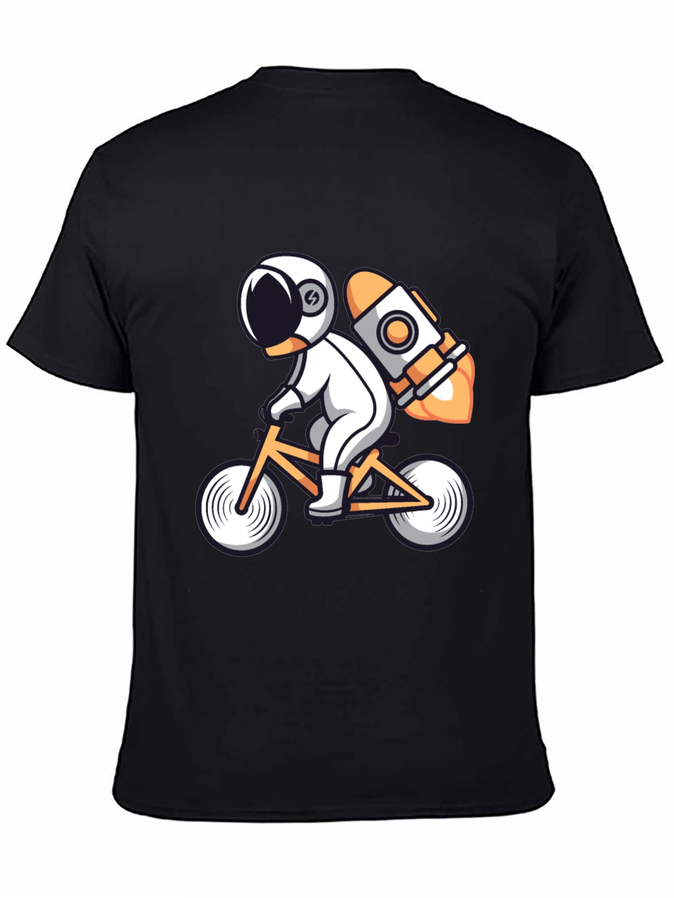 Astronaut Riding Bike with Rocket T-Shirt - Cool Graphic Tee