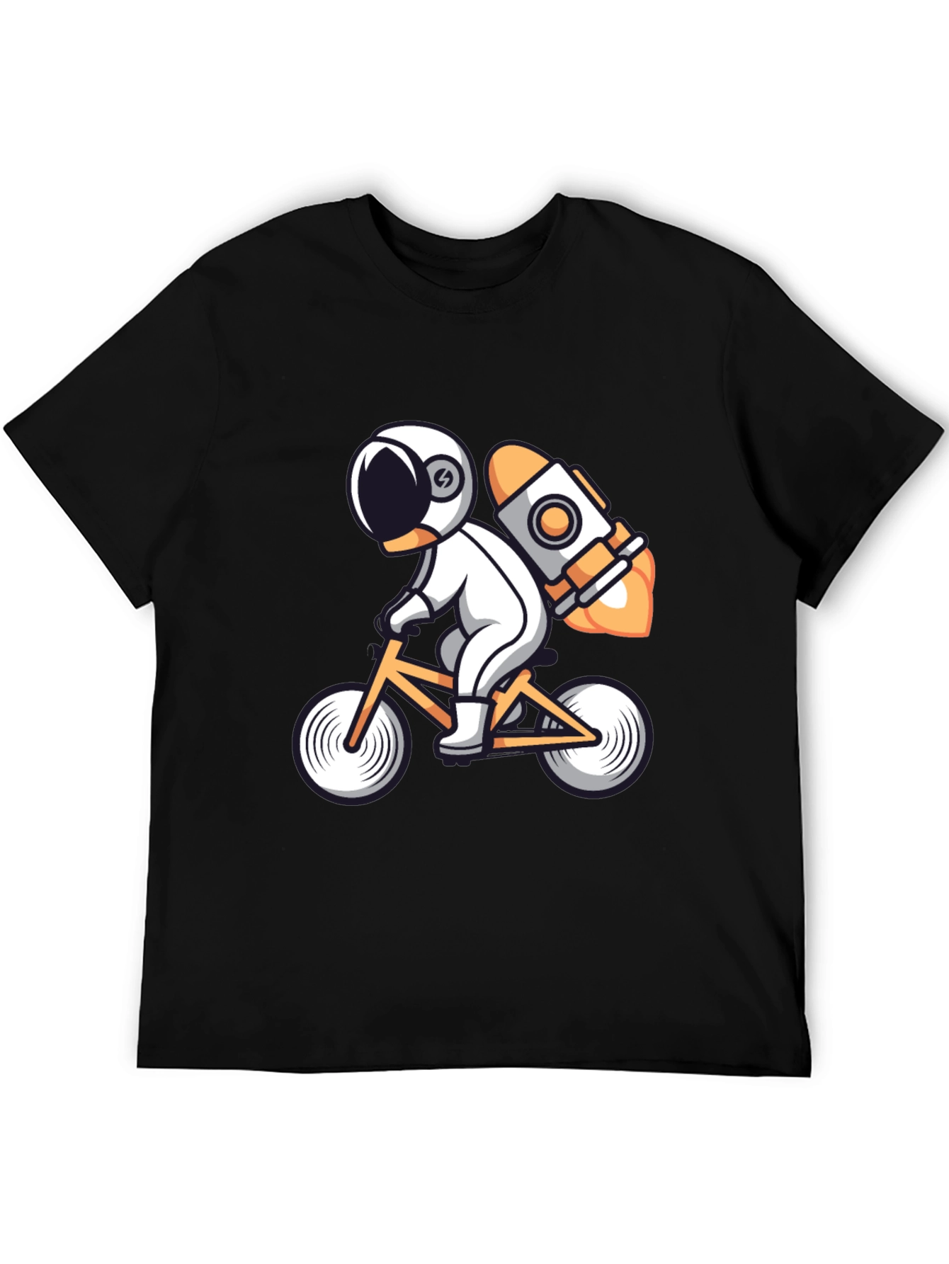 Astronaut Riding Bike with Rocket T-Shirt - Cool Graphic Tee