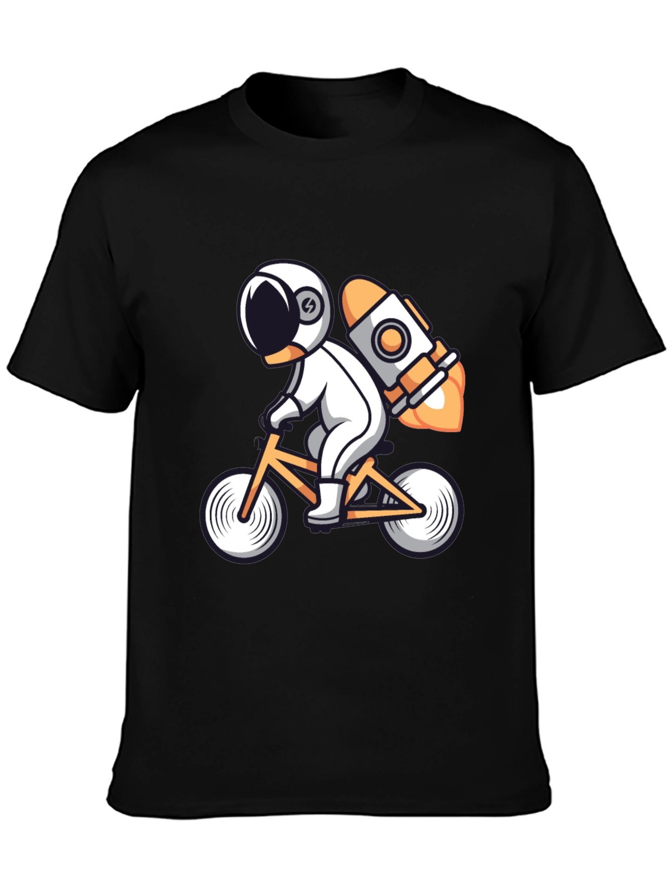 Astronaut Riding Bike with Rocket T-Shirt - Cool Graphic Tee
