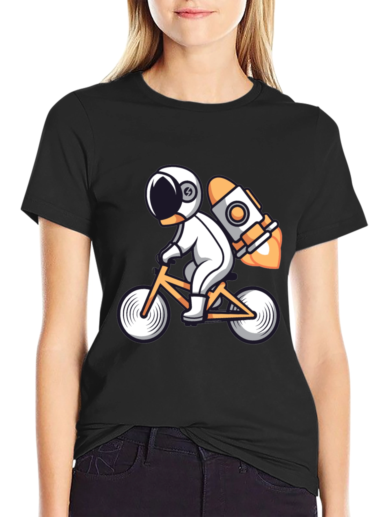 Astronaut Riding Bike with Rocket T-Shirt - Cool Graphic Tee