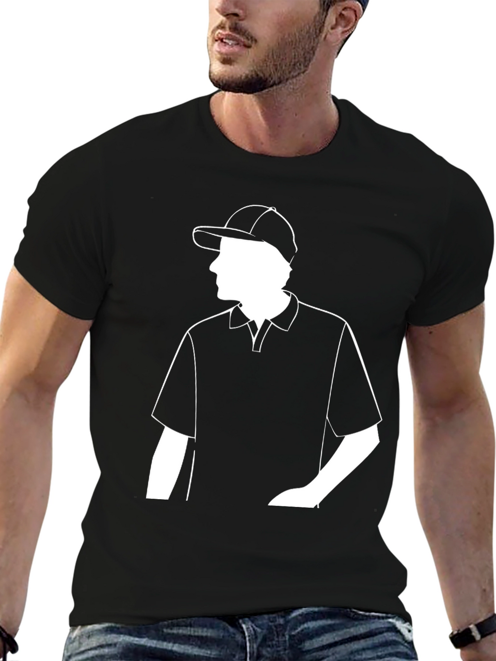 Mens Black Polo Shirt with White Graphic