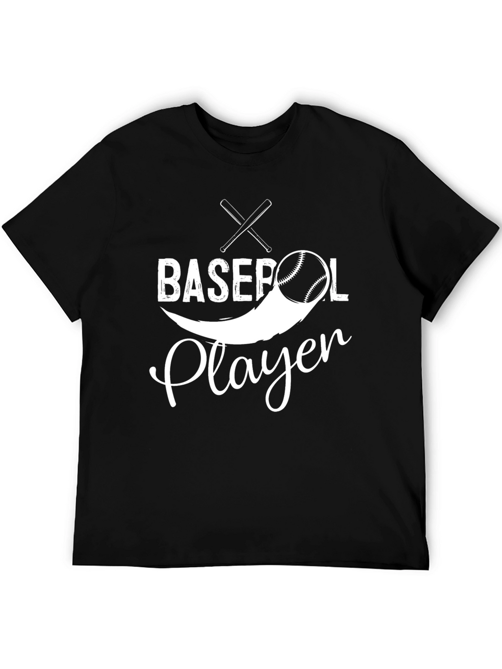 Baseball Player Graphic Tee - Black Cotton T-Shirt