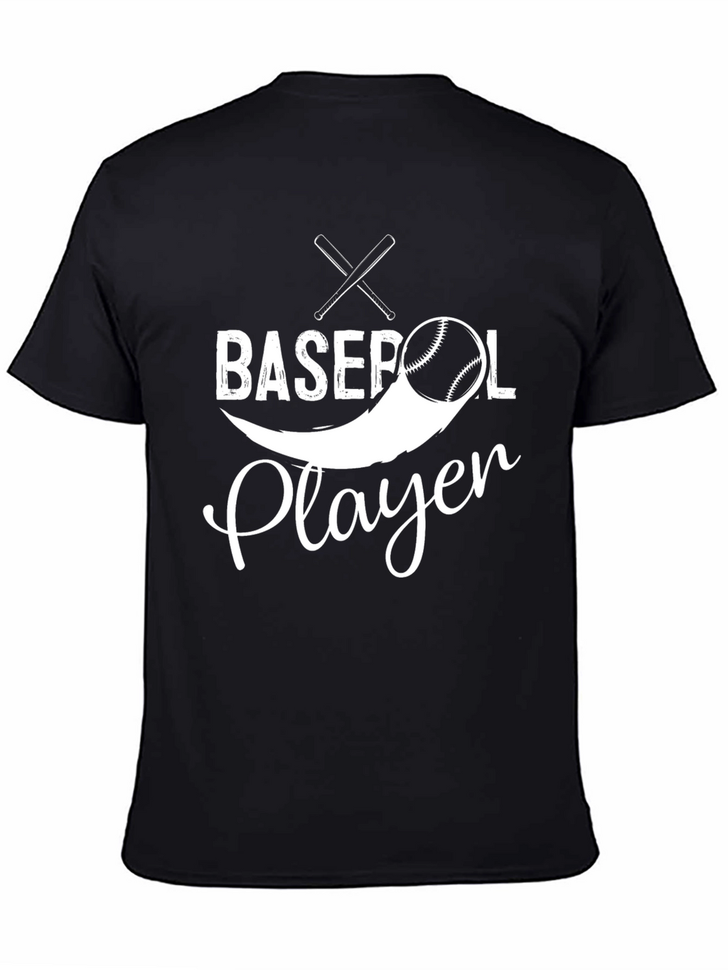 Baseball Player Graphic Tee - Black Cotton T-Shirt