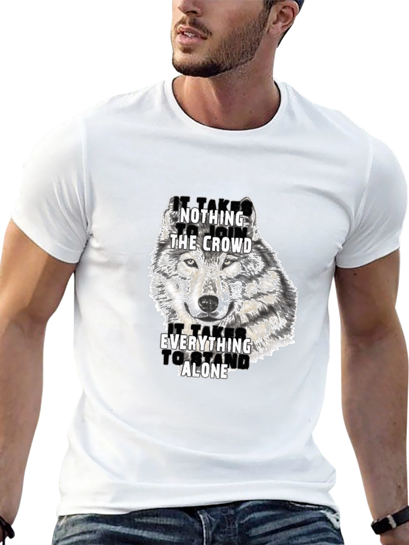 Wolf Graphic Print Crew Neck T-Shirt