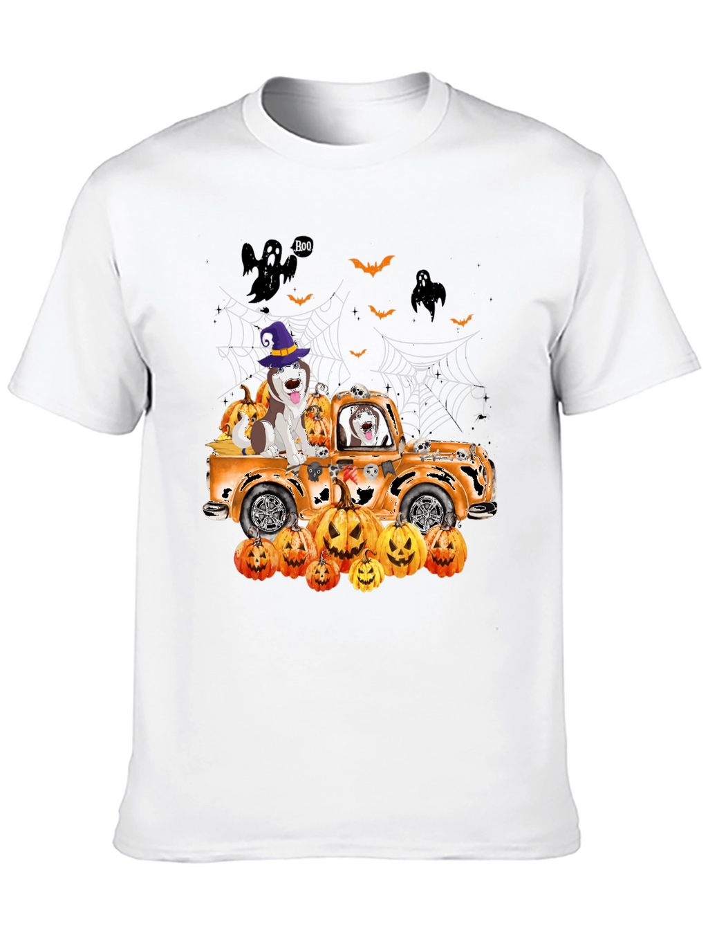 Halloween Husky Pumpkin Truck T-Shirt – Cute Spooky Dog Graphic Tee