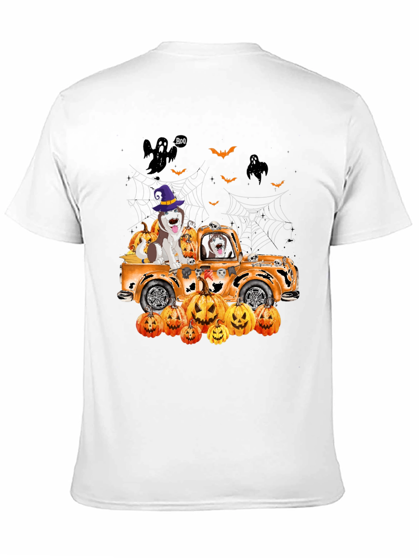 Halloween Husky Pumpkin Truck T-Shirt – Cute Spooky Dog Graphic Tee