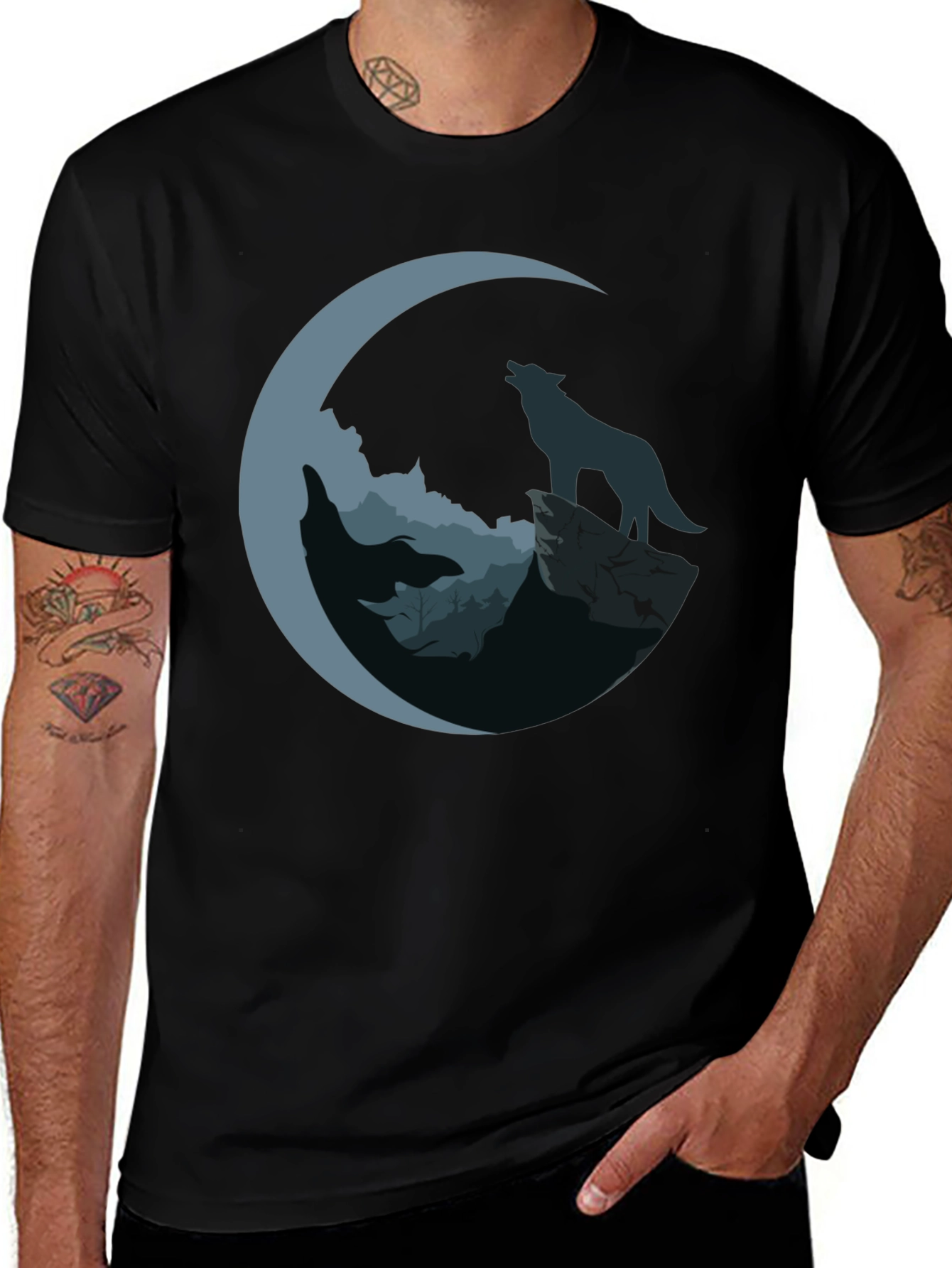 Wolf Moon Graphic Tee - Mens Black T-Shirt