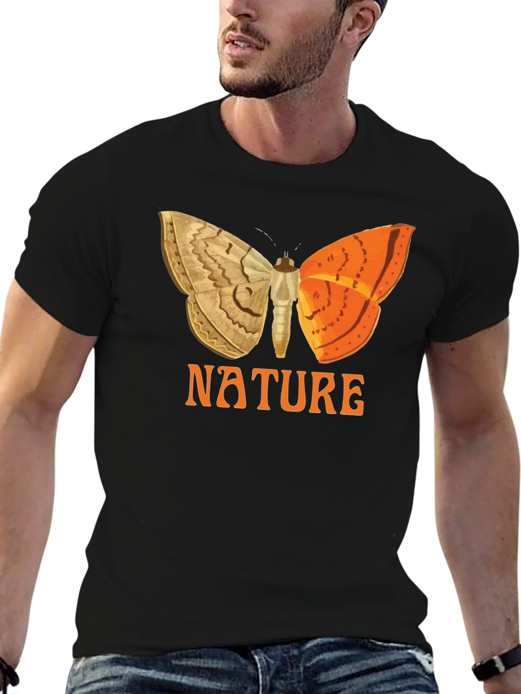 Nature Butterfly Graphic Tee - Black