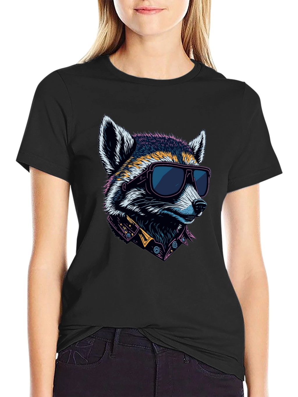 Cool Raccoon Graphic Tee - Black