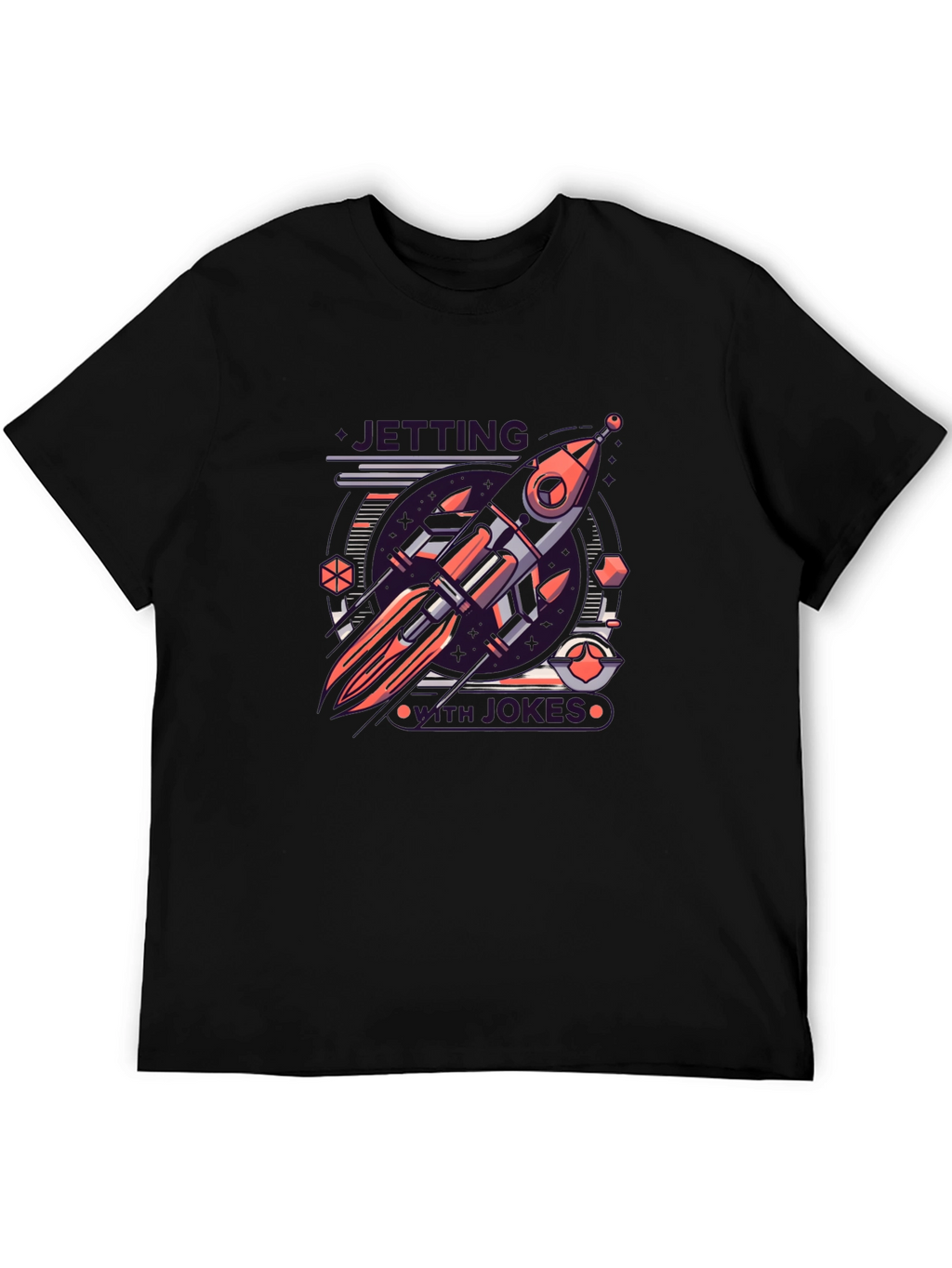 Retro Rocket Graphic Tee - Black Cotton Blend T-Shirt