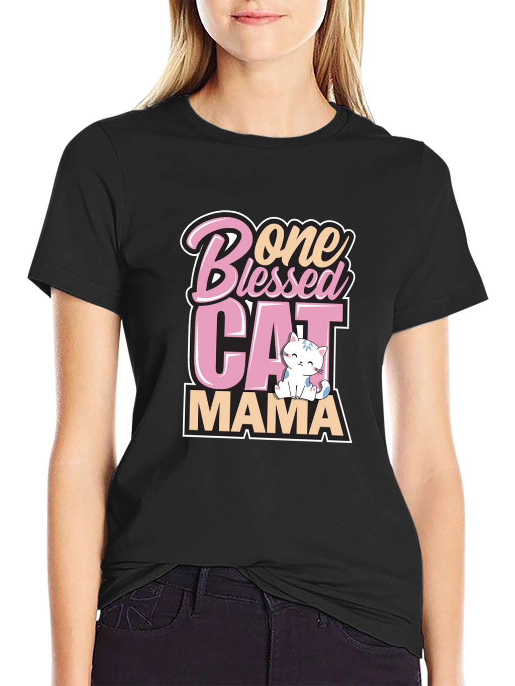 Blessed Cat Mama Black Graphic Tee