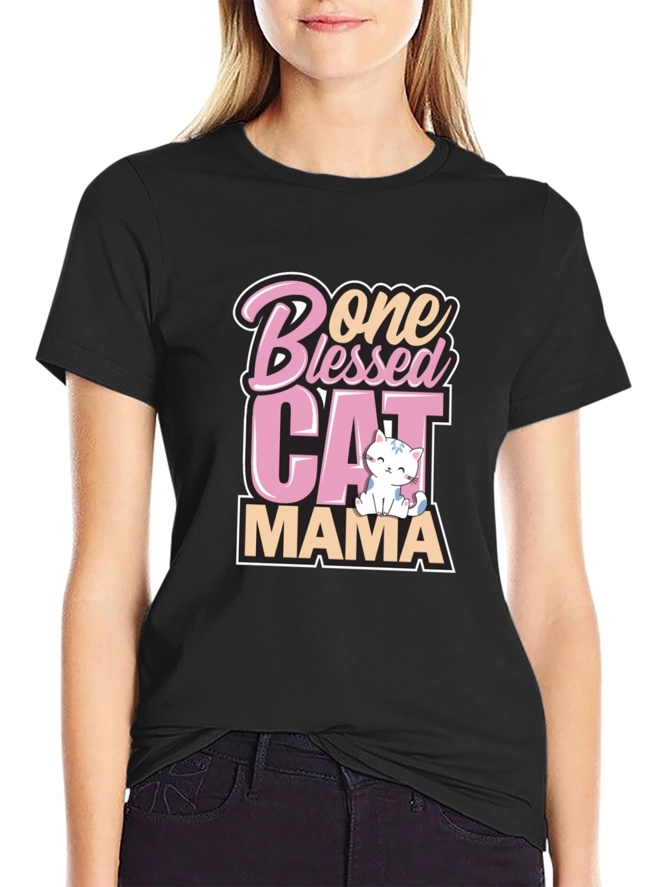 Blessed Cat Mama Black Graphic Tee
