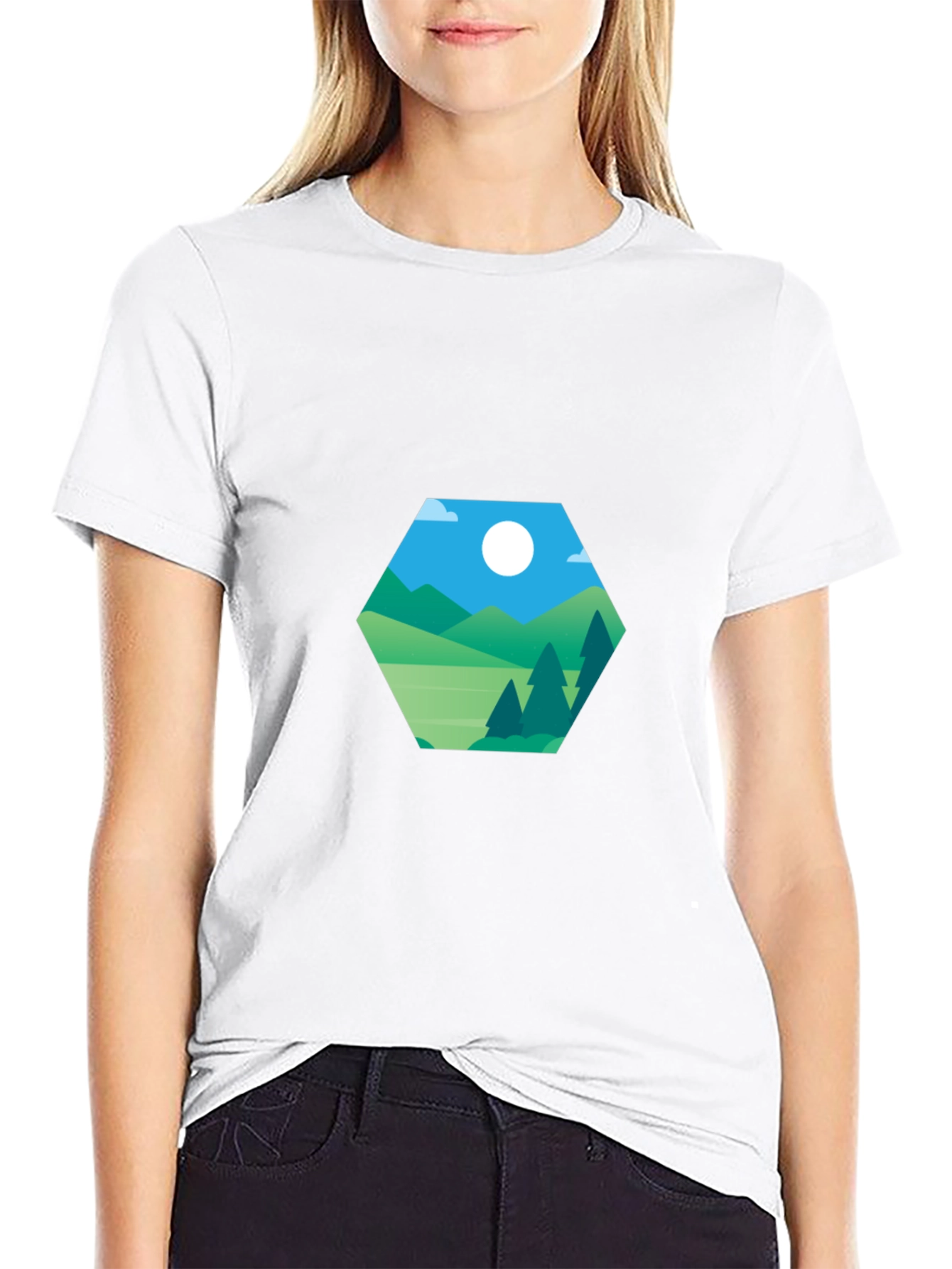 Geometric Landscape Graphic Tee - Modern Casual Style