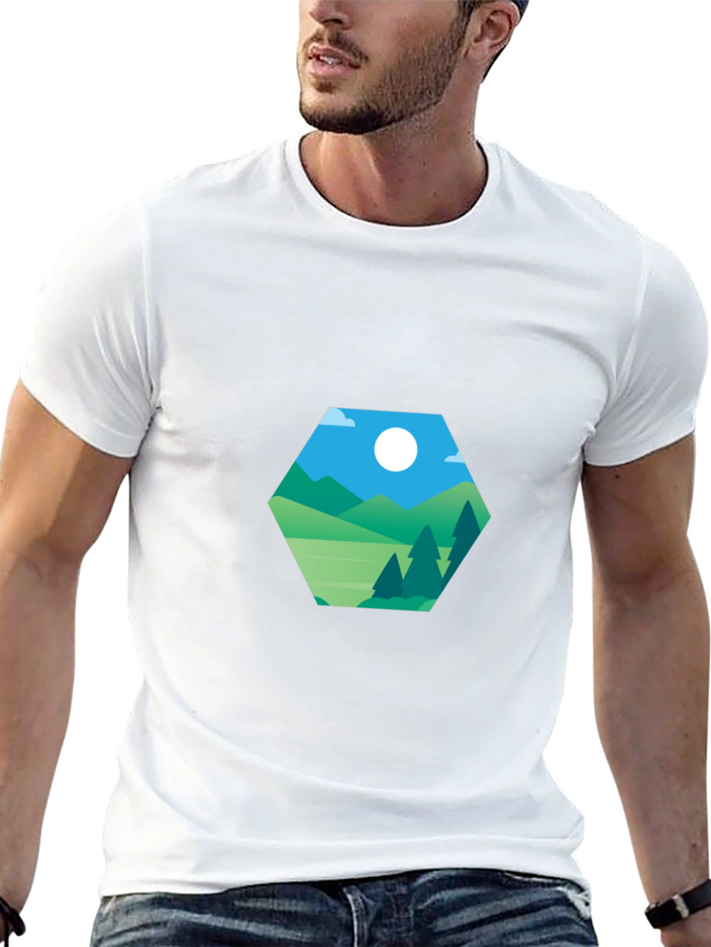 Geometric Landscape Graphic Tee - Modern Casual Style