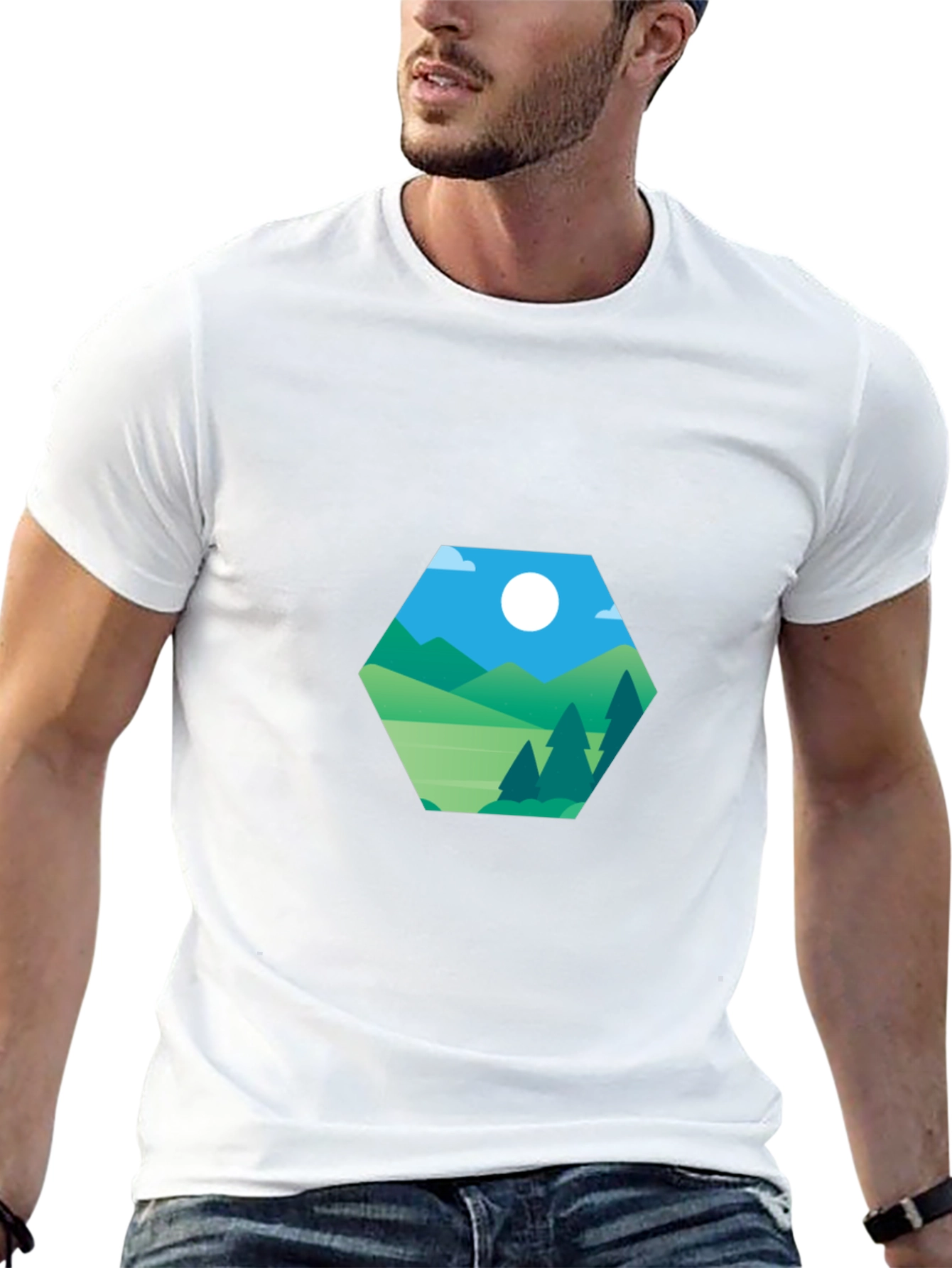 Geometric Landscape Graphic Tee - Modern Casual Style