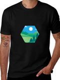 Geometric Landscape Graphic Tee - Modern Casual Style