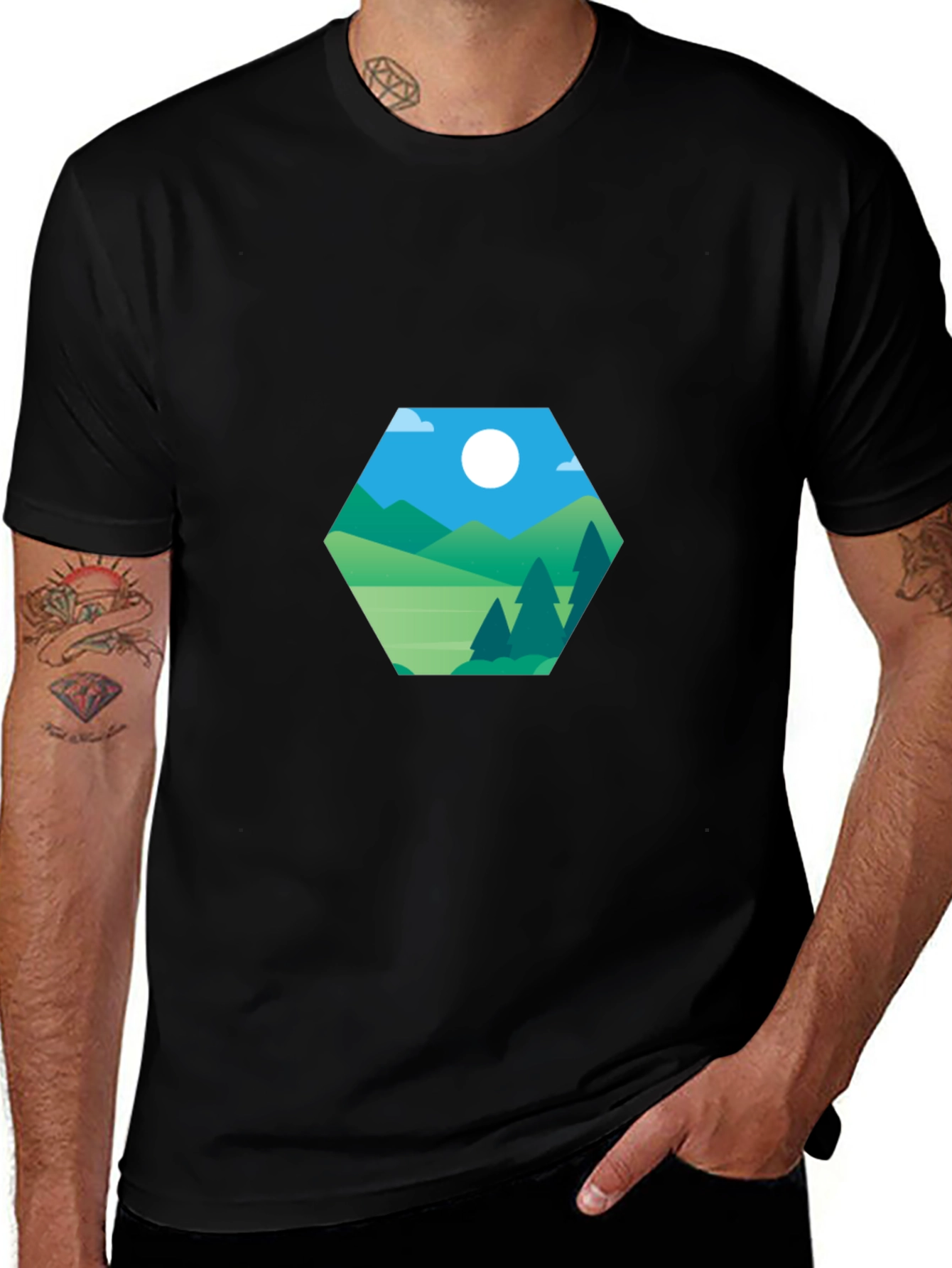 Geometric Landscape Graphic Tee - Modern Casual Style
