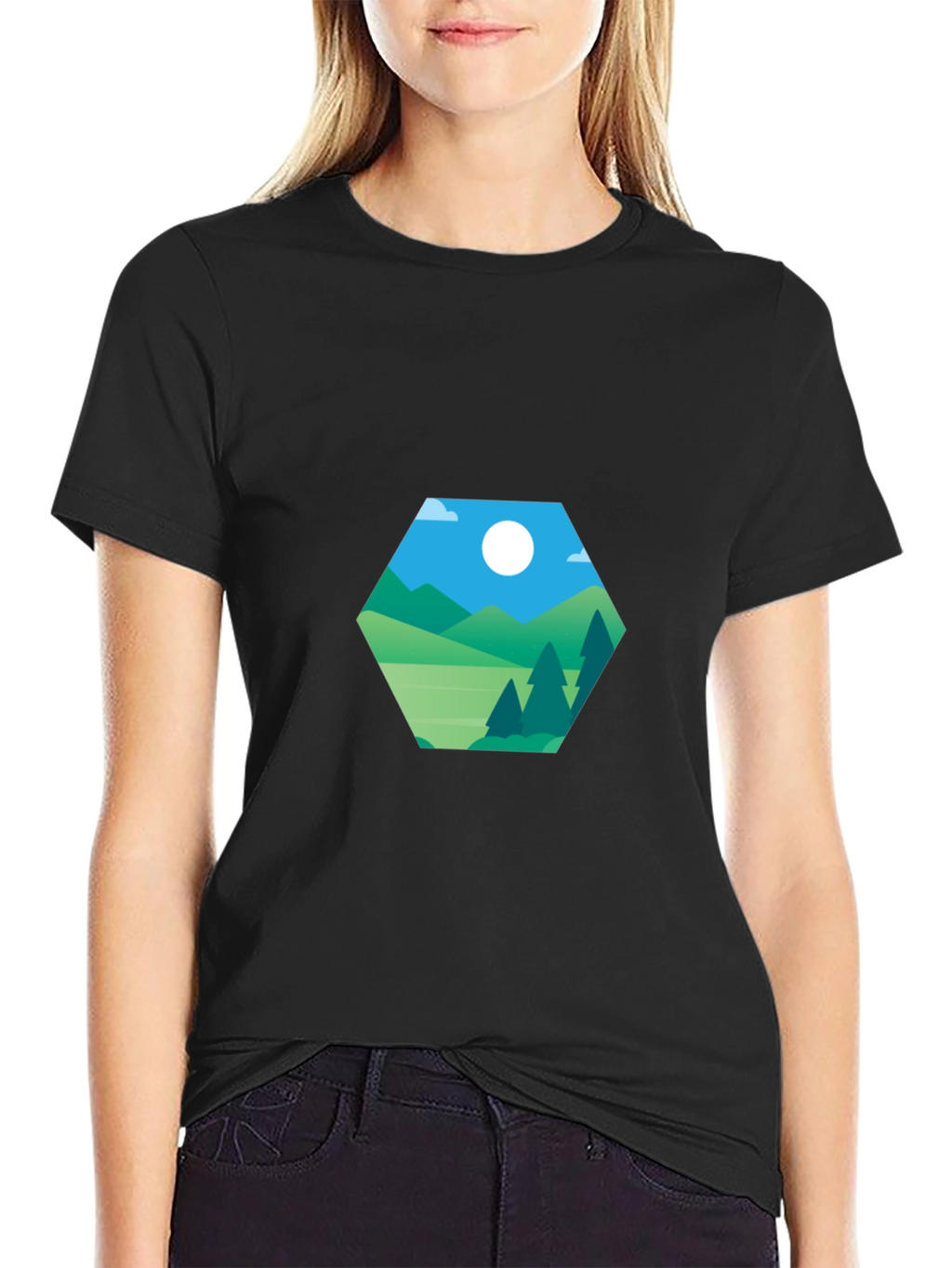 Geometric Landscape Graphic Tee - Modern Casual Style
