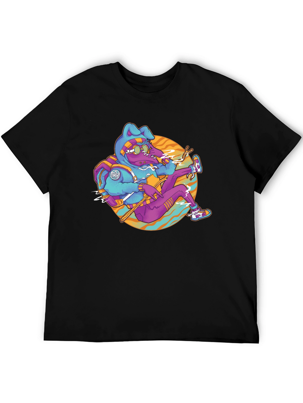 Funky Cartoon Bunny Black T-Shirt