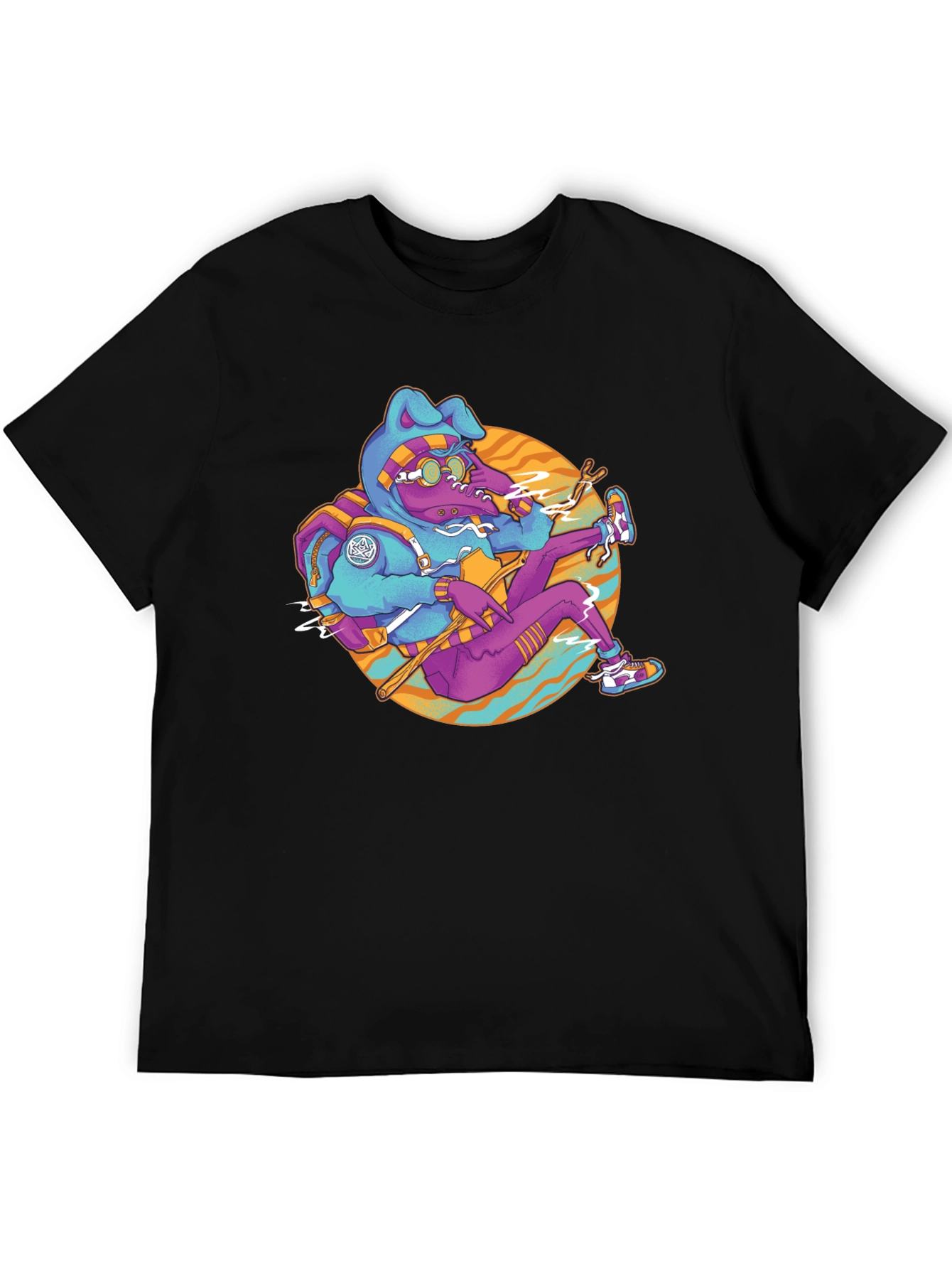 Funky Cartoon Bunny Black T-Shirt