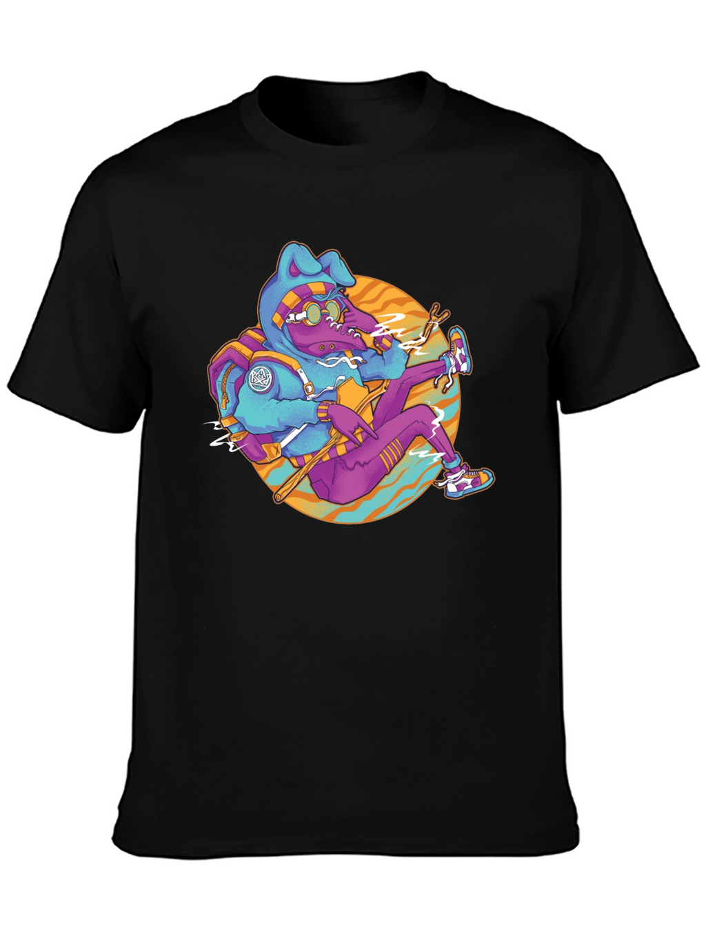 Funky Cartoon Bunny Black T-Shirt