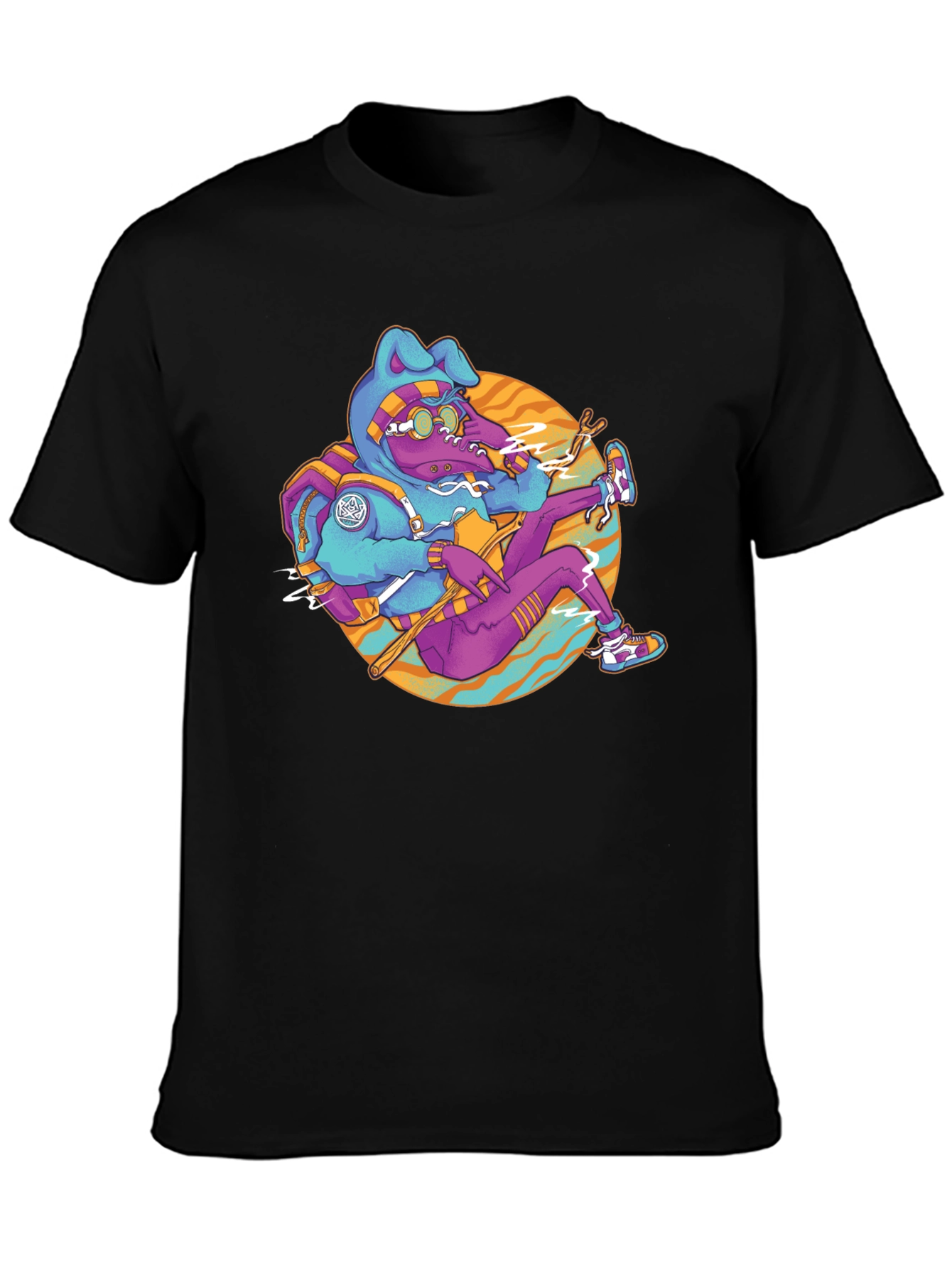 Funky Cartoon Bunny Black T-Shirt