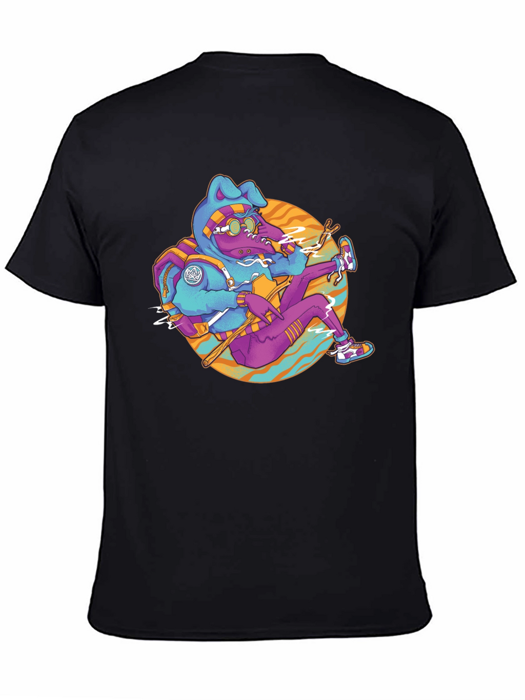 Funky Cartoon Bunny Black T-Shirt