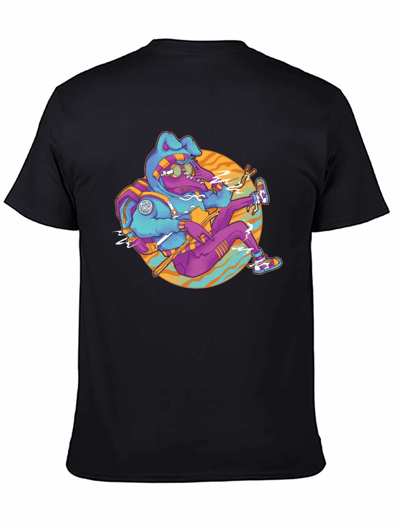 Funky Cartoon Bunny Black T-Shirt