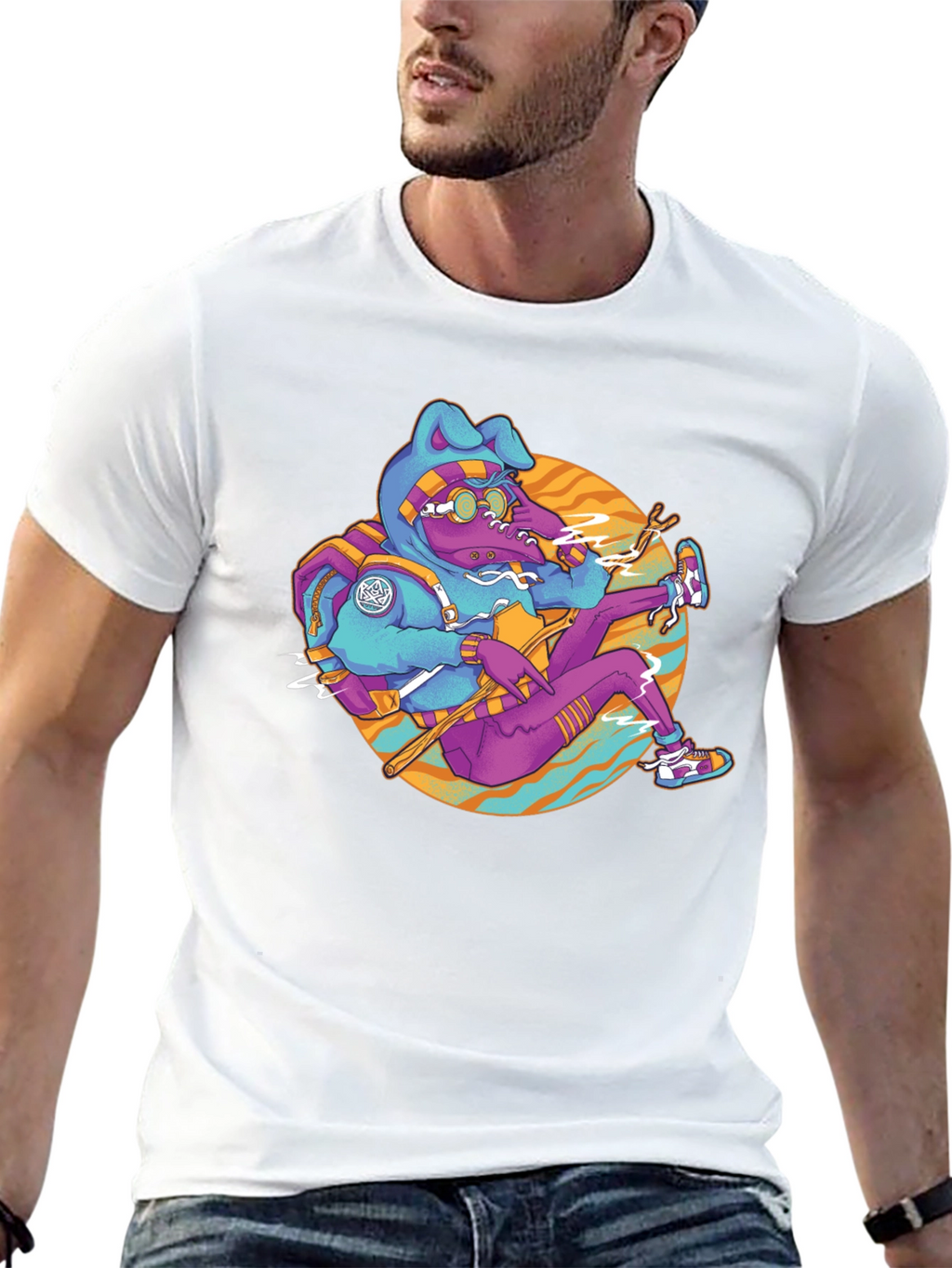 Funky Cartoon Bunny Black T-Shirt