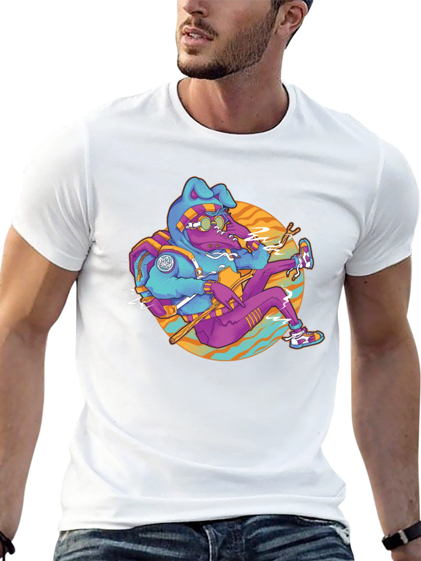 Funky Cartoon Bunny Black T-Shirt