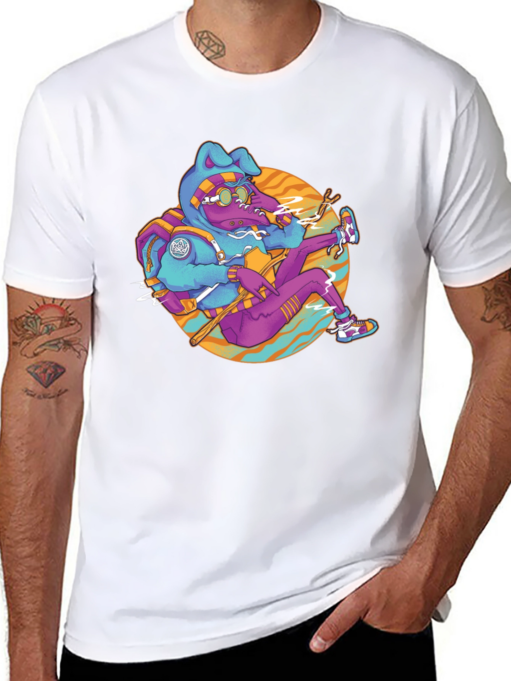 Funky Cartoon Bunny Black T-Shirt