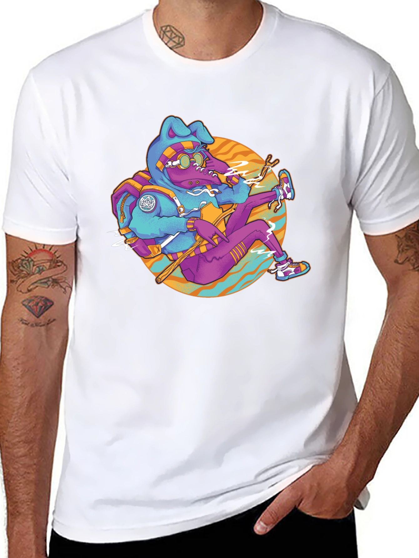 Funky Cartoon Bunny Black T-Shirt