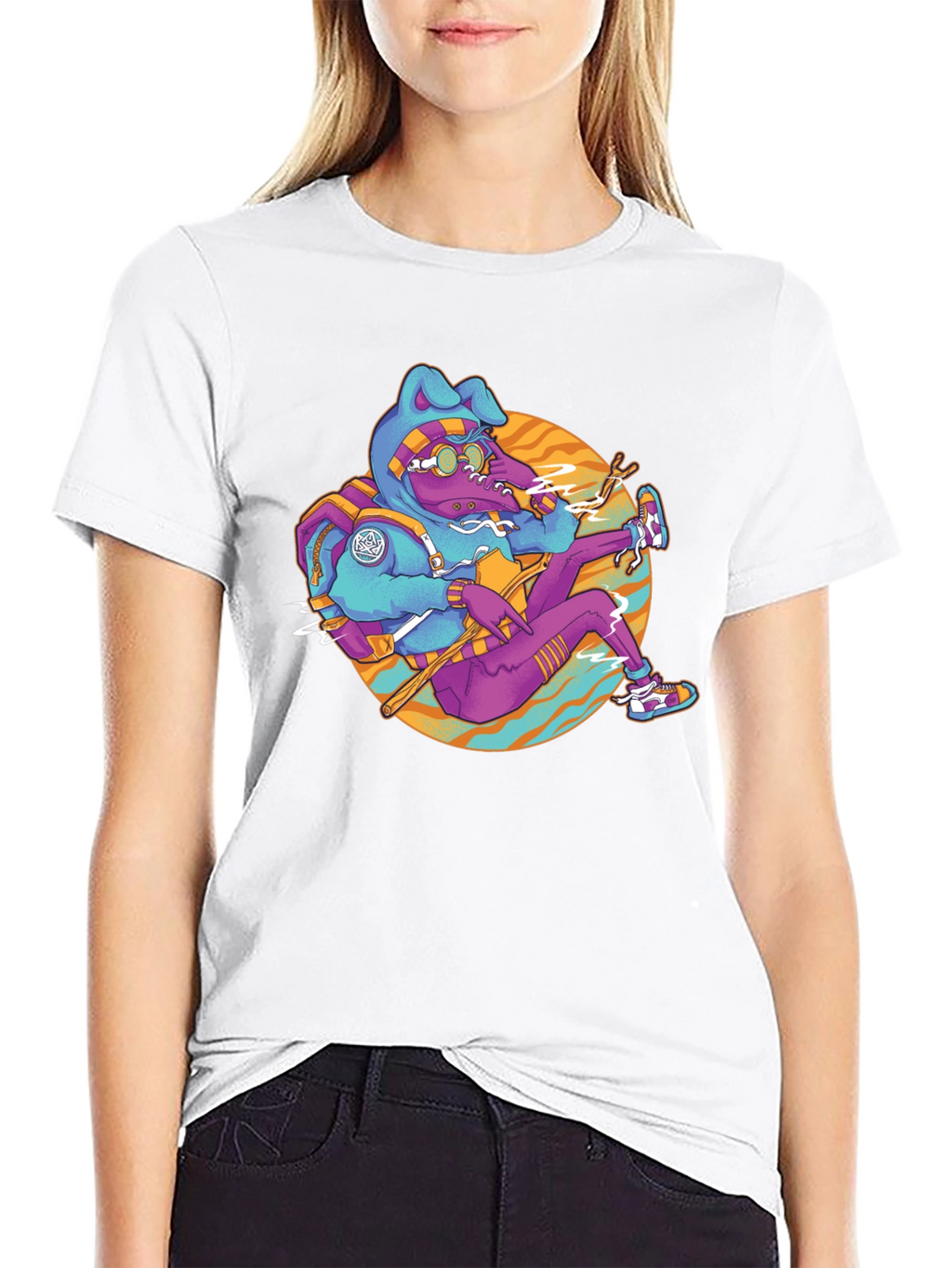 Funky Cartoon Bunny Black T-Shirt