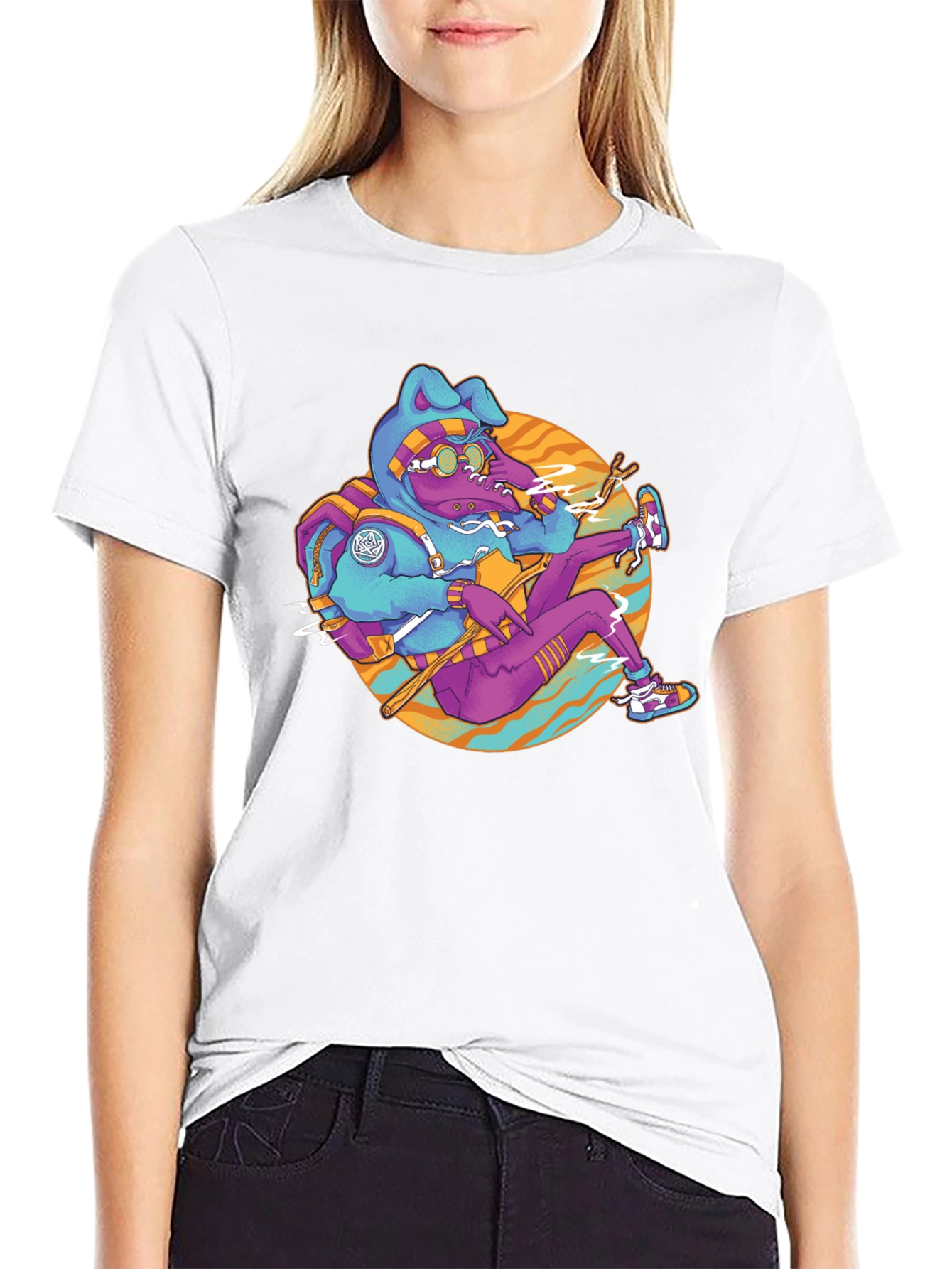 Funky Cartoon Bunny Black T-Shirt